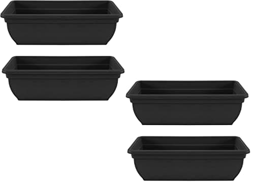 Image of Optimal Products Bel Trough Plant Pot Plastic Winchester Bel Garden Flower Patioectangle Planter UK (4PC, Ebony/Black), 46cm & 60cm