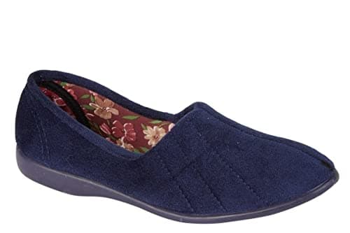 Image of Sleepers Womens Audrey III Roll Top Slippers with Rubber Sole Navy Blue 4 UK