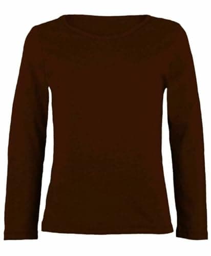 Image of LUXE FASHION Girls Boy Kids Plain Basic Long Sleeve Round Neck T-Shirt Stretch School Tee Top Kids Long Sleeve Round Neck T-Shirt Stretch Uniform PE School Tee Top 2-13 Years Brown