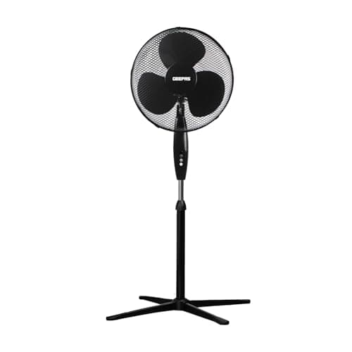 Image of 16” Pedestal Free Standing Cooling Fan | 3 Speed 3 Blades Wide Angled Oscillation | Pivoting Head & Adjustable Height | Powerful Airflow Floor Fan | Home Office Use, 1 Year Warranty Black 45W