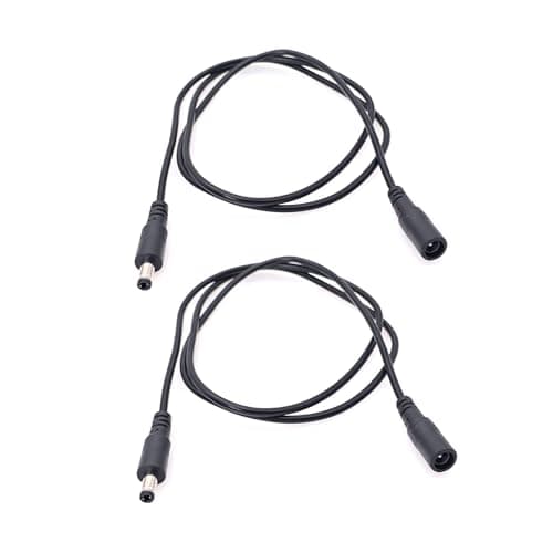 Image of JZK 2PCS 1M Black 5.5mm x 2.1mm DC Power Extension Cable, 2.1mm x 5.5mm Female to Male Power Adapter Cord, DC 5V 6V 9V 12V 24V Power Lead for CCTV Camera, IR illuminator, Printer, LED Strip