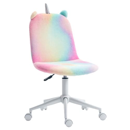 Image of Vinsetto Fluffy Unicorn Office Chair with Mid-Back and Swivel Wheel, Cute Desk Chair, Rainbow Multi-Colored