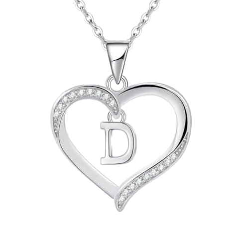 Image of Cosie Lily Silver Necklaces for Women Heart Initial Necklace Sterling Silver Necklace Letter Necklace D Name Pendant Jewellery for Women,Initial Necklaces for Girls Gifts for Girls Birthday Presents