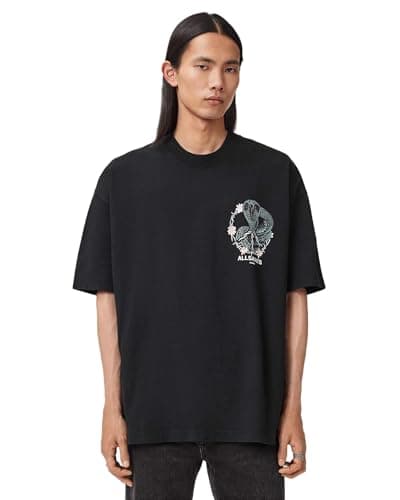 Image of Allsaints Mens Snakebite Ss Crew, Washed Black, XL