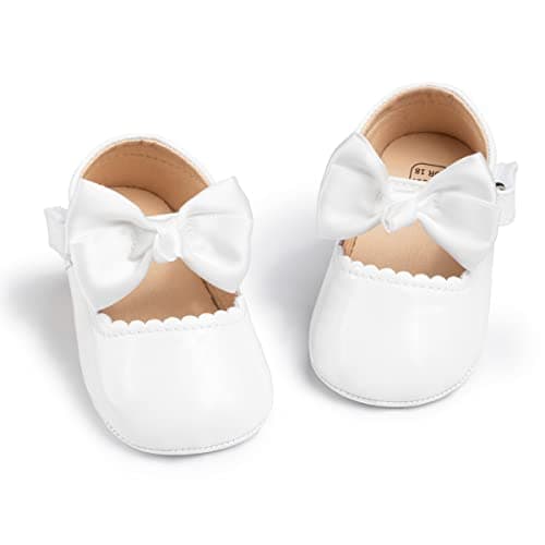 Image of CENCIRILY Baby Girl Mary Jane Shoes Anti-Slip First Walking Bowknot Soft Sole Princess Wedding Dress Flats for 0-18 Month