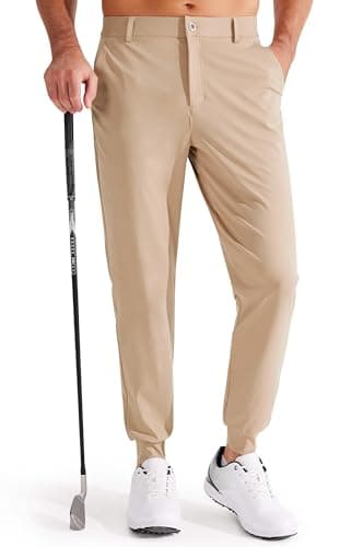 Image of Libin Men's Golf Joggers Stretch Slim Fit Golf Pants Jogging Bowling Outdoor Chino Trousers Sports Running Casual with Pockets, Khaki 3XL