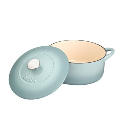 Image of Denby - Pavilion Blue Cast Iron Casserole Dish - 4.05L Capacity Dutch Oven, Oven Safe Pot, Suitable For All Hob Types - Premium, Enamelled - Dishwasher Safe Cookware - 24cm, Round