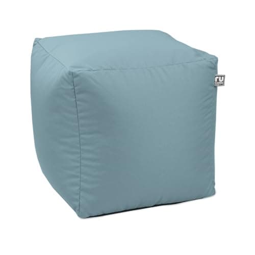 Image of rucomfy Beanbags Indoor Outdoor Cube Adult Bean Bag Pouffe. Home or Garden Extra Seating. Square Water Resistant Footstool 38 x 38cm (Seafoam Blue)