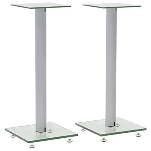 Image of vidaXL 2x Speaker Stands Tempered Glass 1 Pillar Design Silver Support Holder