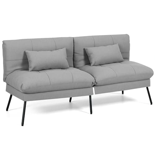 Image of Panana Modern 3 Seater Sofa Bed, Fabric Upholstered Sofa bed with Metal Legs,5-Gear Back Angle Adjustable Futon Sofa for Living Room,Guest Room (Grey)