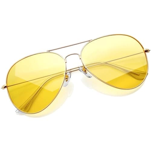 Image of KANASTAL Gold Night Driving Glasses Mens Yellow Tinted Glasses Anti Glare Night Driving Womens Metal Polarised Headlight Fishing - Gold Frame Yellow Lens