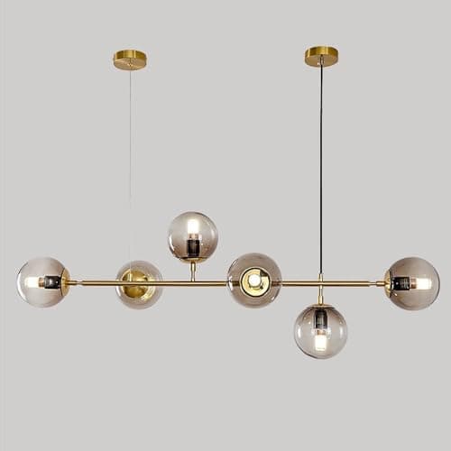 Image of Moddeny 6 Light E27 Modern Chandelier Northern Europe Glass Ball Hanging Lights Industrial 130CM Ceiling Pendant Lamps for Living Room Dining Room Art Decoration Restaurant (Gold + Smoky Gray)