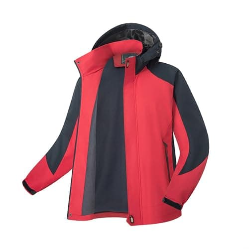 Image of Jackets for Men Men's Winter Thermal Insulated Ski Jacket, Coat with Hood for Hiking & Snowboarding (Red, L)