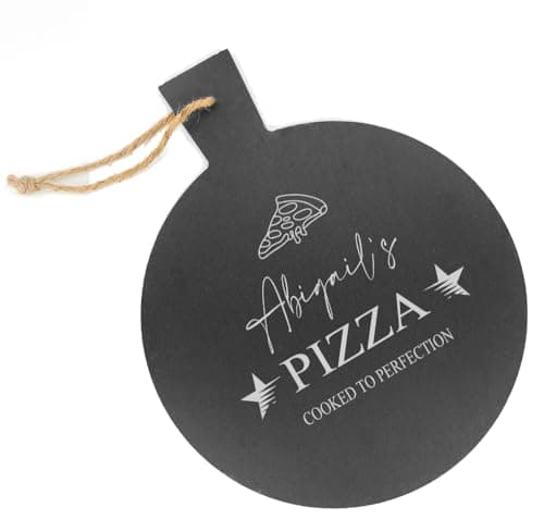 Image of Personalised Slate Pizza Serving Board, 42 x 35 cm, Rustic Design with Rope Handle Any Name and Sentiment