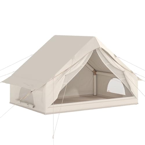Image of Outsunny Inflatable Camping Tent with Air Pump, Easy Setup 2-4 Person Blow Up Tent, 3000mm Waterproof with Mesh Windows and Carry Bag, Beige