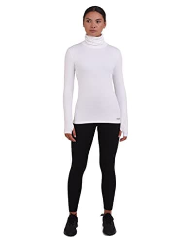 Image of TCA Women's Warm Up Long Sleeve Training Workout Funnel Neck Thermal Running Top with Thumbholes - White, S