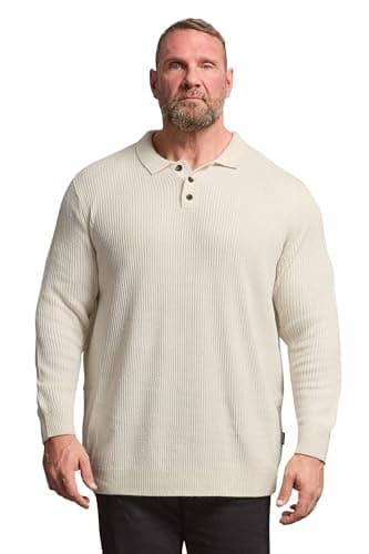 Image of BadRhino Big & Tall Brown Chunky Knit Collared Jumper - Men's - Plus Size Curve