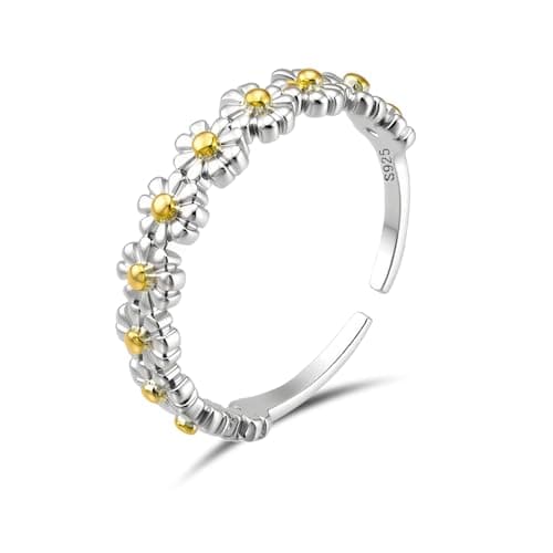 Image of Weviway 925 Sterling Silver Daisy Flower Ring for Women, Adjustable Open Knuckle Thumb Band Ring, Minimalist Jewellery Gift for Her