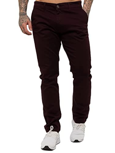Image of 989Zé ENZO Mens Skinny Slim Fit Chinos Stretch Trousers Pants EZ348 Burgundy 34 Short