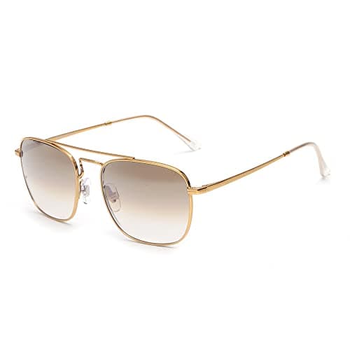 Image of Jim Halo Retro Square Pilot Sunglasses Premium Glass Lens Flat Metal Eyewear Men Women (Gold/Gradient Brown)