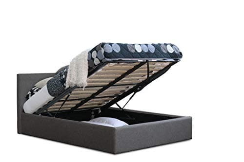 Image of Modernique Grey Fabric Ottoman Storage Bed, Grey Linen Gas Lift Up Storage Bed in Small Double Bed Frame