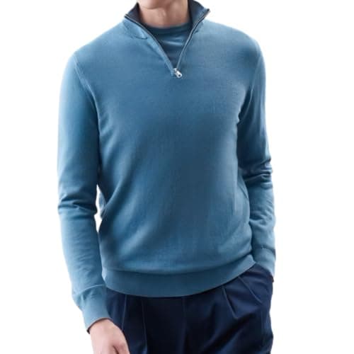 Image of MATINEE Mens Fine Knitted Luxury Supersoft Cashmere-Like Crew Neck/V Neck/Zip Neck Sweaters, Fine 12 Gauge Knit Structure (UK, Alpha, L, Regular, Regular, Air Force 1, 1/2 Zip Neck)