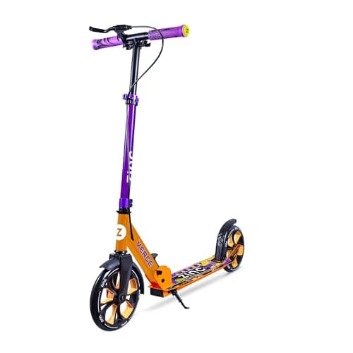 Image of Zinc Verge Pro Kids Scooter – Big Wheel Kick Scooter for Ages 6+, Foldable 2-Wheel Scooter with 200mm Wheels, Lightweight, Height Adjustable, Rear Footbrake, Supports up to 100kg, Orange & Purple