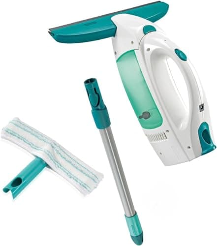 Image of Leifheit Dry and Clean Window Vacuum Cleaner Set with Handle and Washers, Window Cleaning Kit with up to 35 Minutes of Power, Electric Window Cleaner