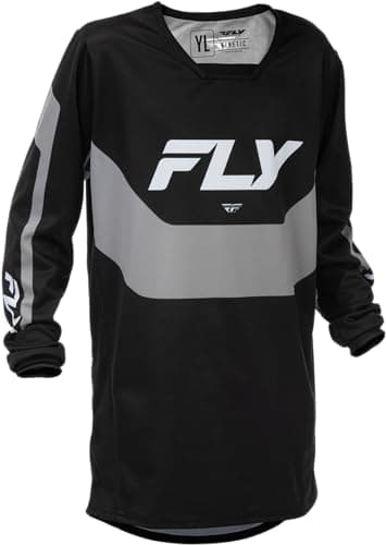 Image of Fly Racing Youth Kinetic Motocross Jersey, Lightweight Racing MX Gear - (Black/Grey, Youth Medium)