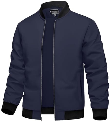 Image of TACVASEN Men's Bomber Jackets Summer Lightweight Smart Casual Jacket Winter Windproof Outdoor Coat with Pockets Navy,M