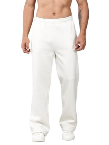 Image of Enovate London Men Women Unisex Open Hem Loose Fit Tracksuit Joggers Bottom 450 GSM Fleece (Cream, Medium)