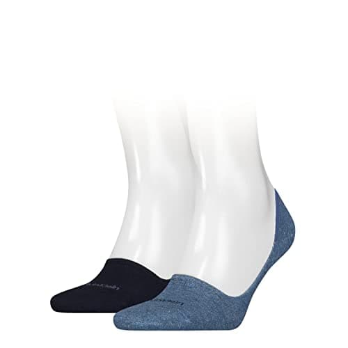 Image of Calvin Klein mens Cotton Men's No Show Socks 2 pack Footie, denim melange, 43/46