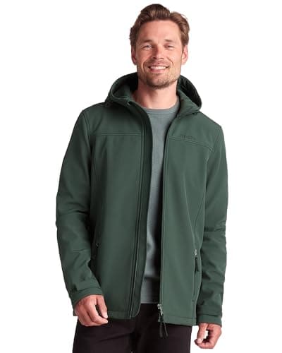 Image of TOG24 Feizor Men's Softshell Jacket Lightweight Fleece Lined Water Resistant Warm Jackets Rain Coat Windbreaker Hiking Jackets with Hood Racing Green L
