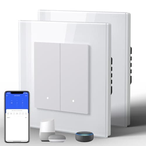 Image of BSEED Smart Light Switch,WiFi Electrical Wall Light Switches with Glass Frame,Rocker Button with LED Backlight,Horizontal & Vertical Install,Neutral Wire Required,2 Gang 2 Way-2 Pack,86mm White