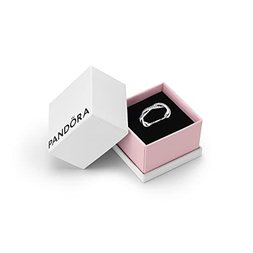 Image of PANDORA Timeless Women's Sterling Silver Twisted Lines Cubic Zirconia Ring, Size 58, With Gift Box