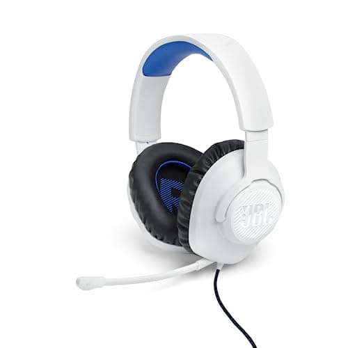 Image of JBL Quantum 100P Wired Over-Ear Gaming Headset with Detachable Boom Mic, Made for Playstation and Compatible with Other Consoles, White and Blue