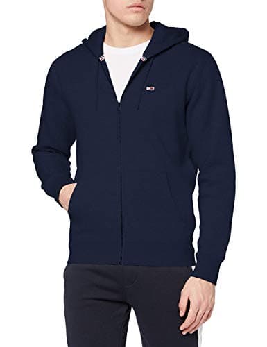 Image of Tommy Jeans Men's Tjm Regular Fleece Zip Hoodie Dm0dm09592 Heavyweight Zip Throughs, Blue (Twilight Navy), XS
