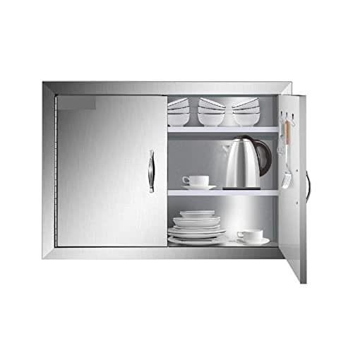 Image of Stainless Steel BBQ Island Doors with Handle & Magnet Blocks - Single/Double Outdoor Kitchen Access, 31x31-inch Durable & Weather-Resistant Design