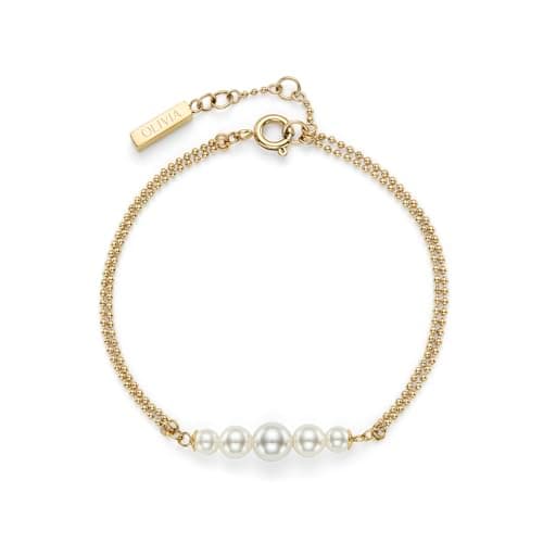 Image of Olivia Burton Women's PEARLS & BEADS Collection Doble Chain Bracelet in Yellow Gold with Graduated String of Faux Pearls - 24100323