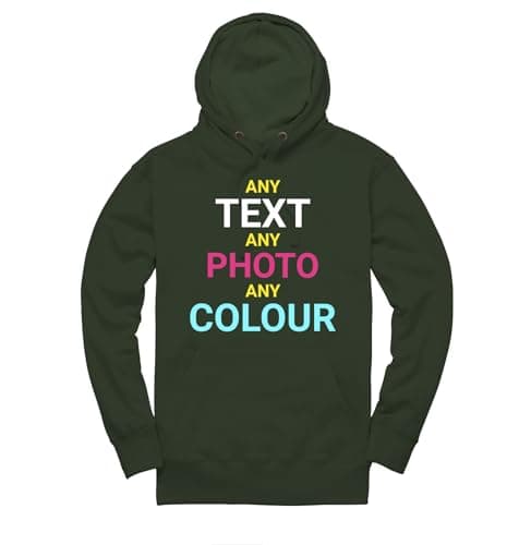 Image of Crafted Memories Personalised Unisex Hoodie | Printed Text & Image | Men's Women's Funny Tee (UK, Alpha, XXL, Regular, Regular, Forest Green, Standard Hoodie)