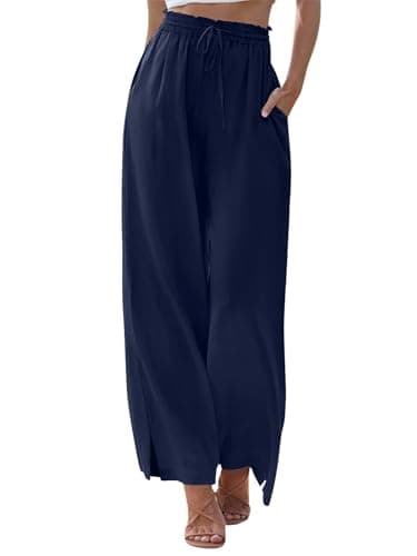 Image of CHICZONE Women Drawstring Pants Lounge Pants Waist Wide Leg Palazzo Boho Trousers Loose Fit with Pockets