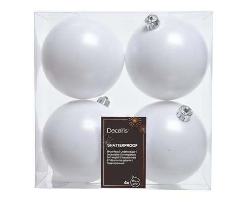 Image of Winter White Baubles - Shatterproof - Pack of 4 x 100mm