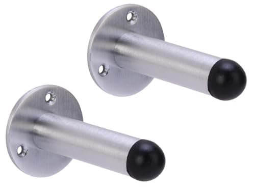 Image of HANDLEZONE® 2 Pack 75mm / 3 inch Projecting Skirting Or Wall Mounted Door Stop, Rubber Buffer Stopper - Satin Chrome