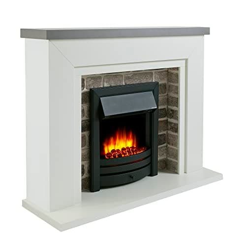 Image of Endeavour Fires Flamborough 48” Electric Fireplace Suite with Surround, Realistic Flame Effect, 1–2kW Eco Heater, 7-Day Programmable Remote & 3D Brick Back Panel (Grey Top/Black Fire)