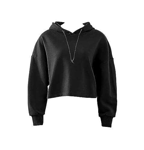 Image of REAL LIFE FASHION LTD Ladies Cropped Oversize Hoodie Womens Long Sleeve Baggy Sweatshirt Hooded Top Casual Wear Plain Solid Colors Hooded Shirt UK Size 8-14 Black