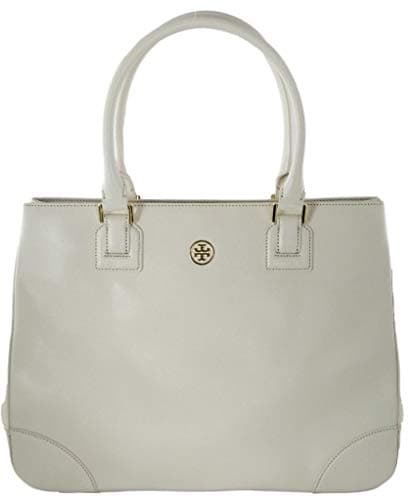 Image of Tory Burch Robinson Tote Satchel Bag Ivory (Cream) Saffiano Leather Top Handle Large Handbag