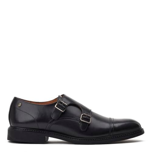 Image of Base London Mens Diablo Waxy Black Leather Double Monk Strap Shoes UK 11