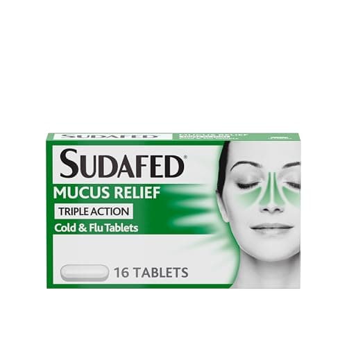 Image of Sudafed Mucus Relief Triple Action Cold & Flu Tablets (Pack of 16), Helps Fight Cold and Flu and Unblocks the Nose, Reduces Mucus, Works in 15 Minutes