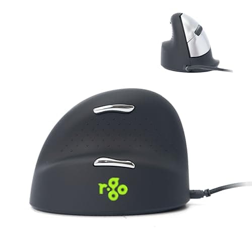 Image of R-Go HE Ergonomic Mouse Left-Handed, Silent Click, Built-in break software, Vertical Ergo Mouse, Wired with USB-C+USB A converter, 2400DPI, 5 Buttons, Prevention Tennis Elbow/Mouse arm, Black/Silver