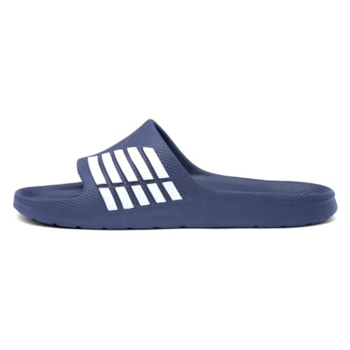 Image of Shoe Zone - Adults Navy and White Stripe EVA Slider - Size 3 UK - Blue